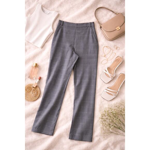 a new day Pants - A New Day Plaid High Rise Skinny Ankle Pants Blue Gray Stretch Cotton Size 16